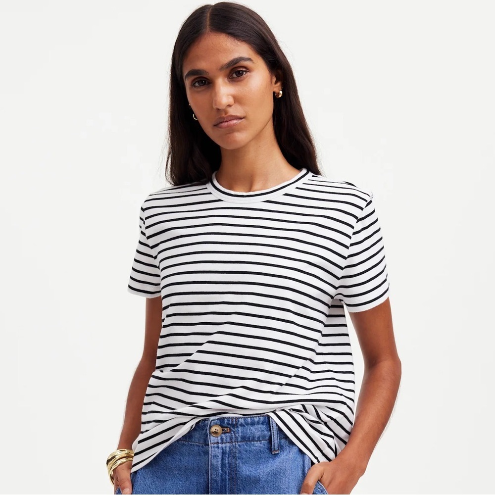 MADEWELL Cotton Perfect Crewneck Tee XXS Striped Black White Classic Tshirt 90s